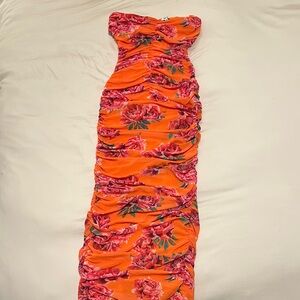 Sau Lee Farrah Strapless Ruched Midi Dress